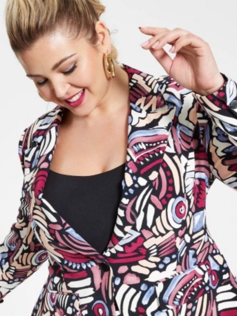Nina Parker Trendy Abstract Plus Size Printed Blazer Size 3X